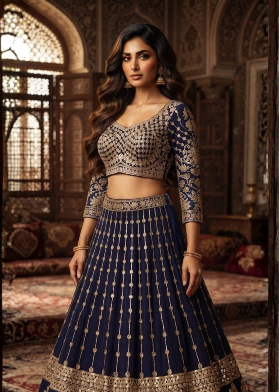 Navy & Gold Heritage Lehenga Set (#211)