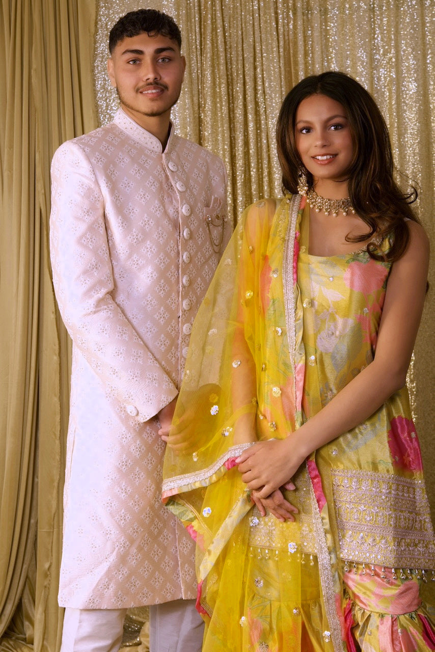 Blush Pink Embroidered Sherwani Set