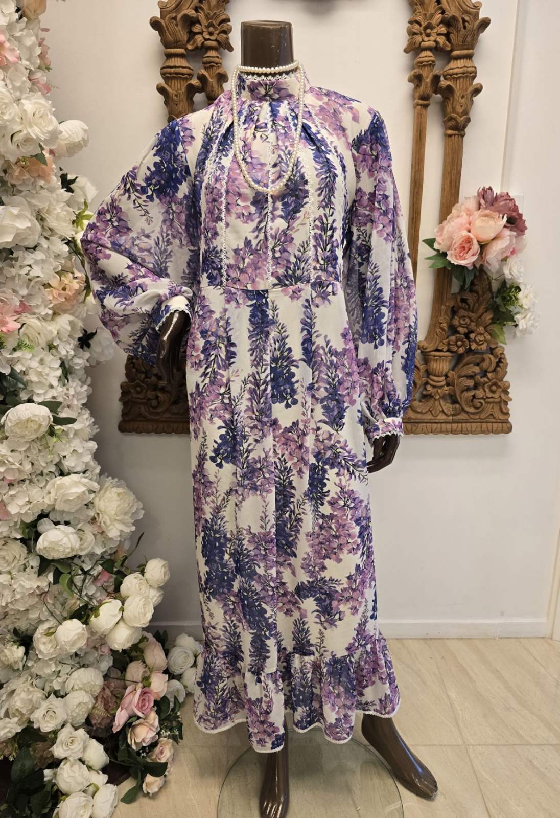 Lavender Cascade Floral Maxi Dress