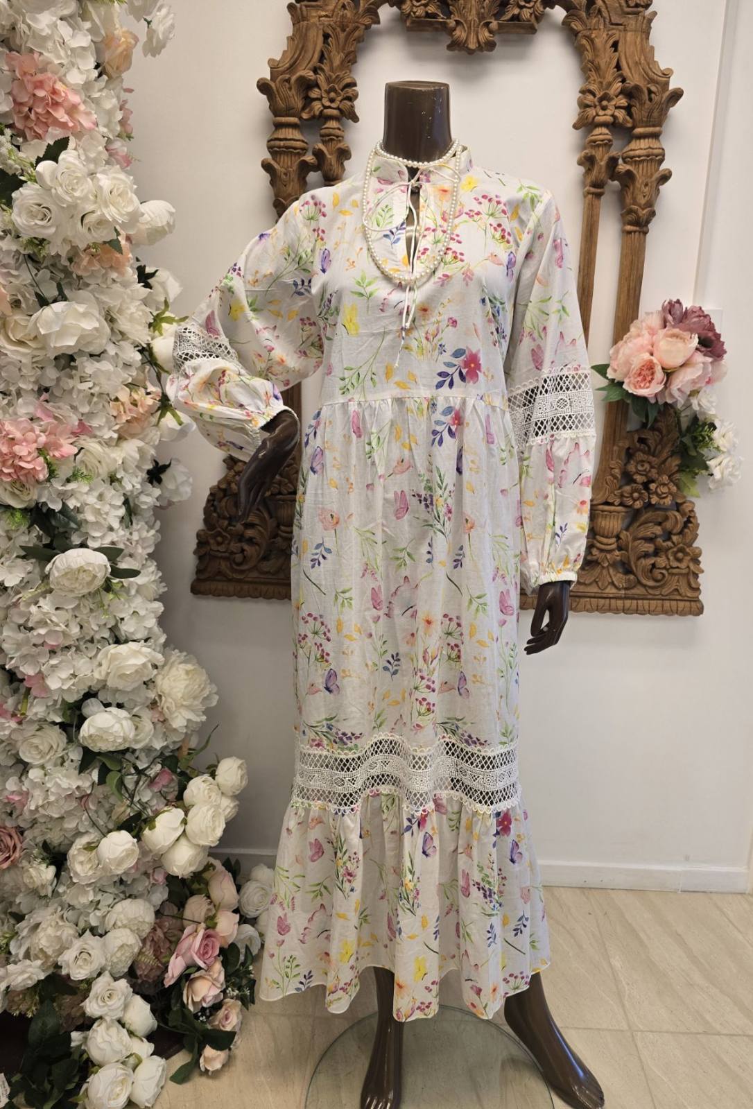 Pastel Bloom Lace-Tiered Maxi Dress