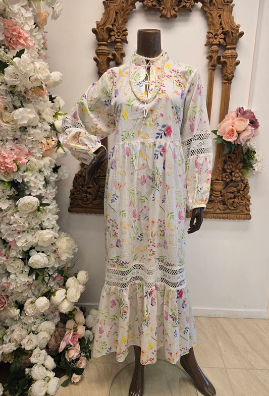 Pastel Bloom Lace-Tiered Maxi Dress