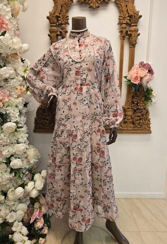 Blush Garden Pearl-Embellished Maxi Dress