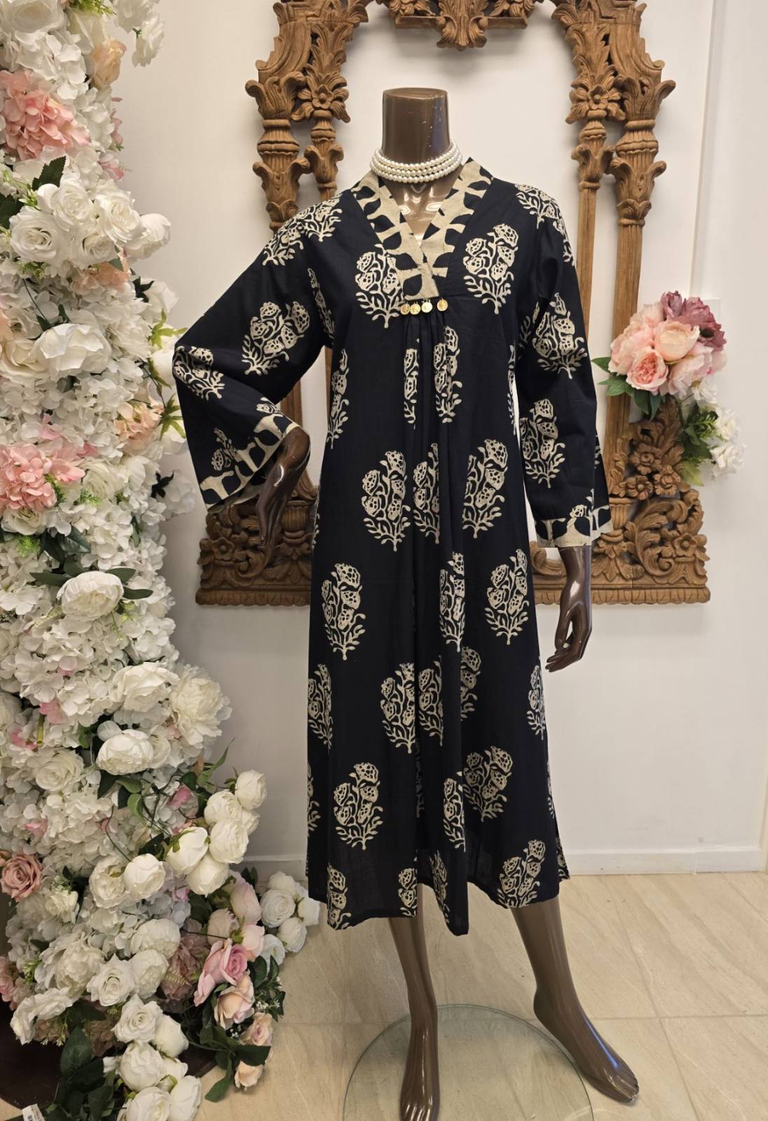 Midnight Bloom Button-Front Maxi Dress