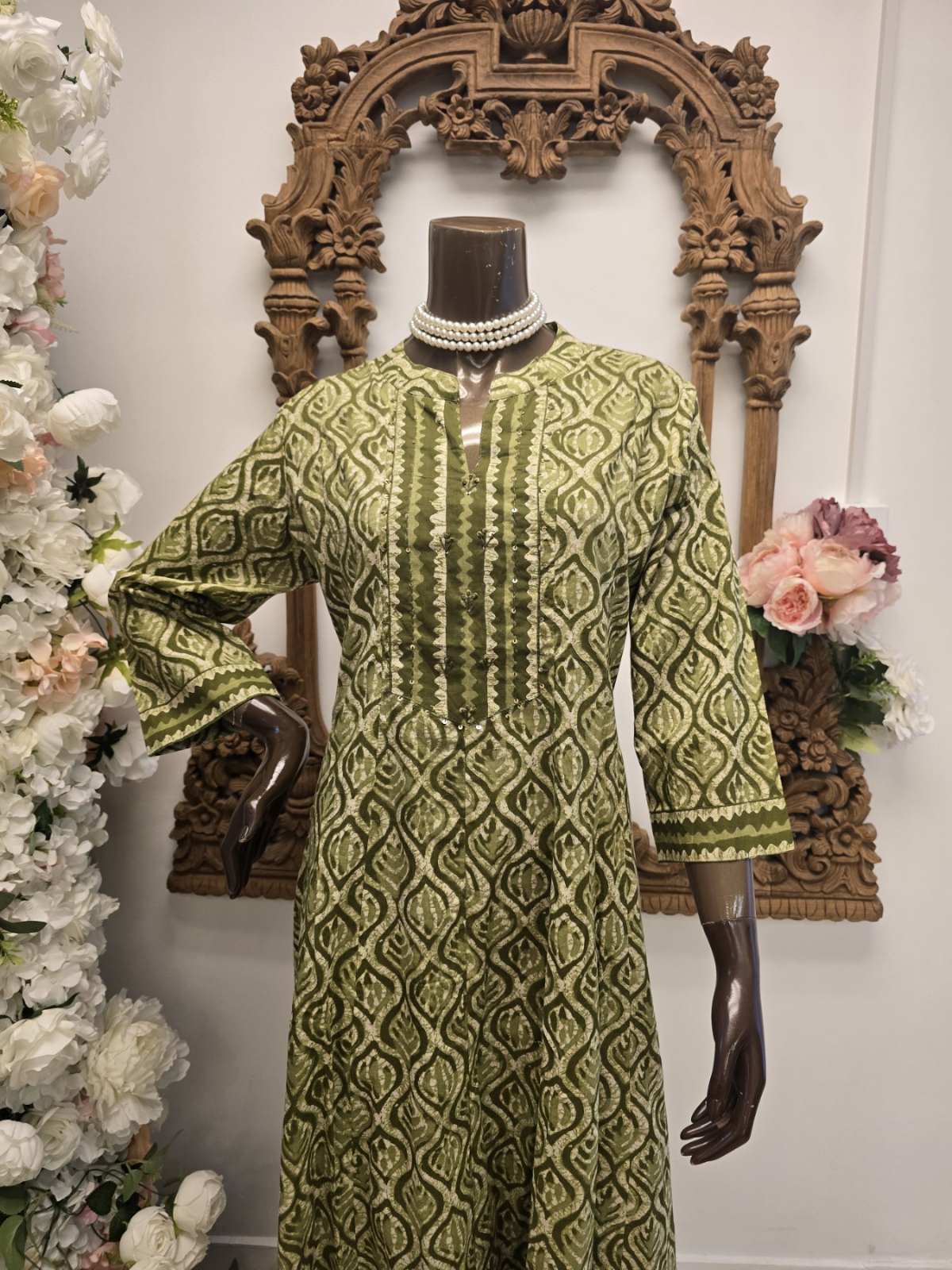 womens embroidered dress Verdant Echo Embroidered Panel Maxi Dress – Khazana Exotic Collections NZ