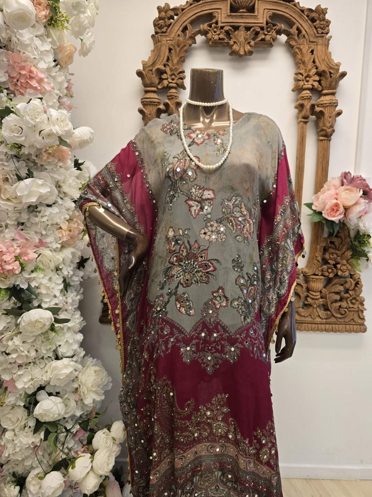 Maroon Mist Kaftan with Pants