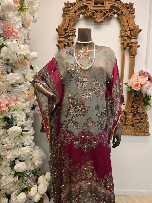 Maroon Mist Kaftan with Pants