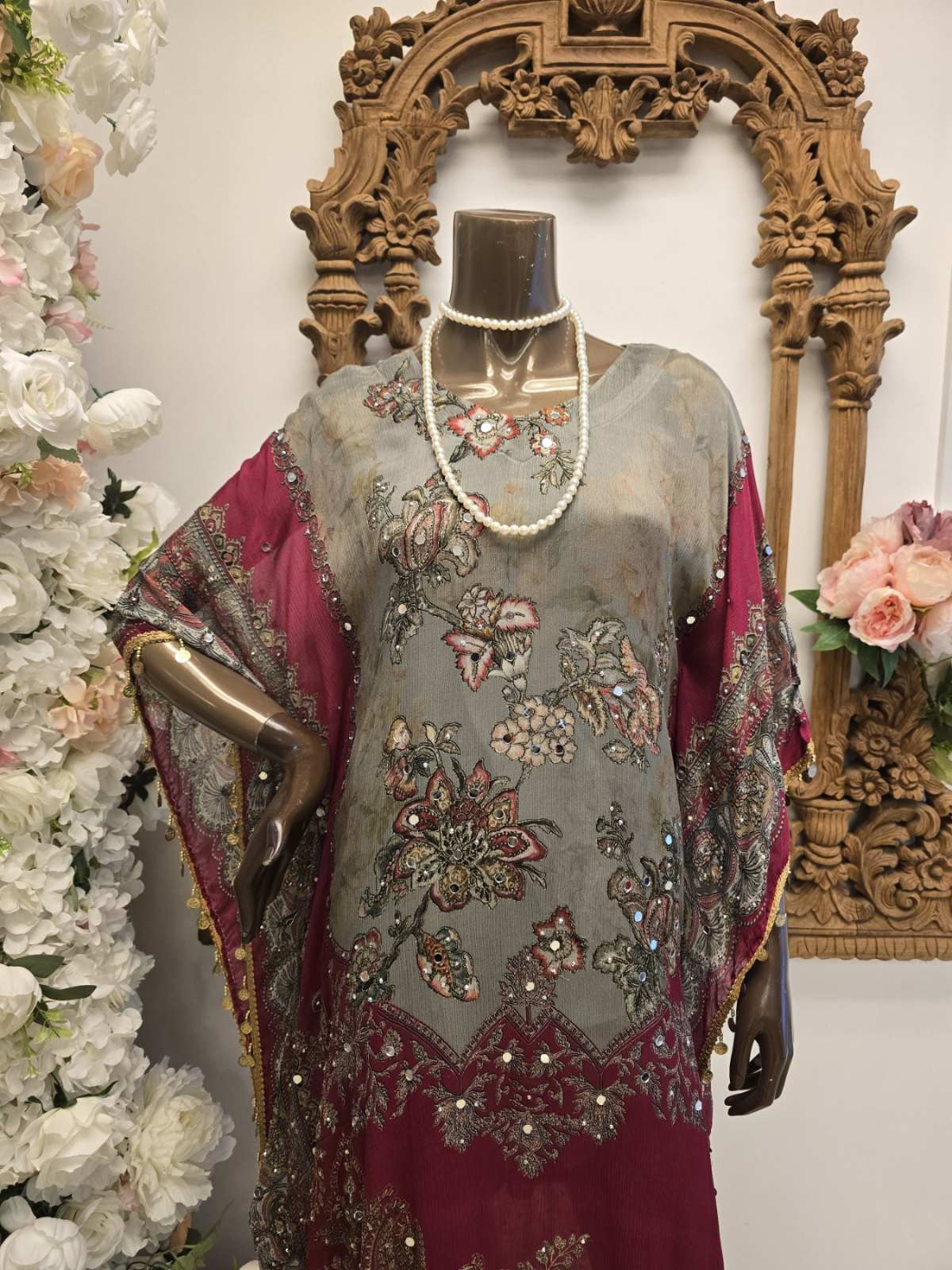 Maroon Mist Kaftan with Pants