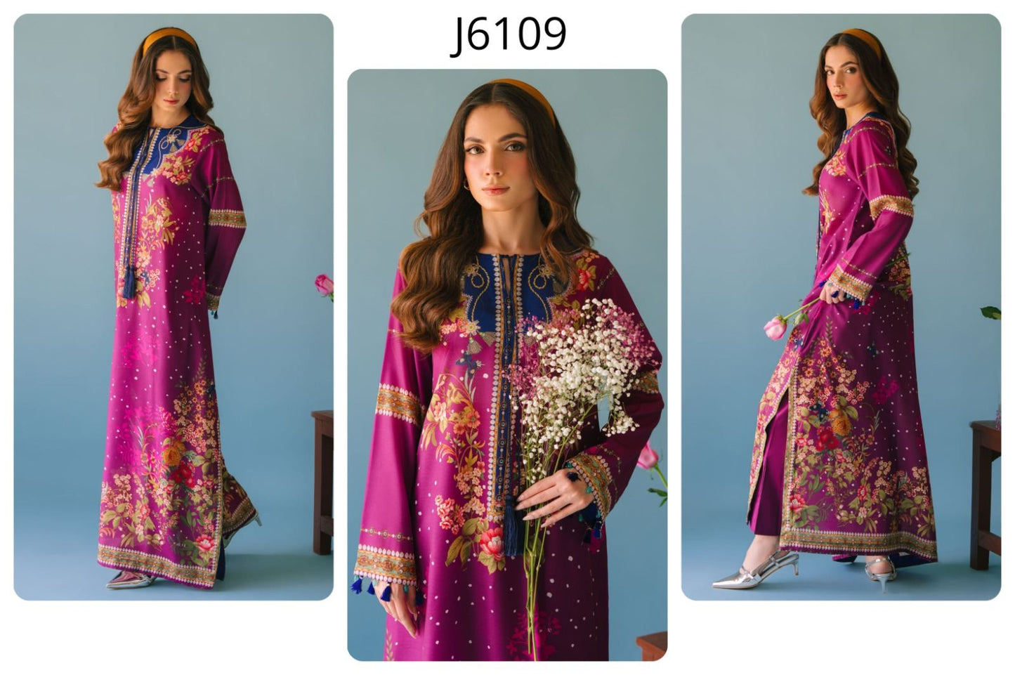 Turkish Magenta Floral Kaftan Set – with Matching Pants