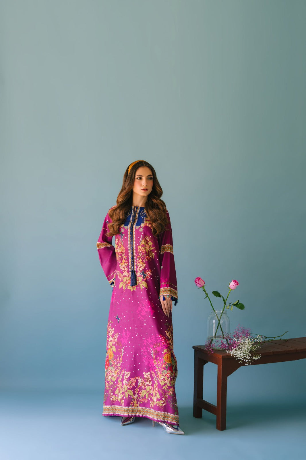 Turkish Magenta Floral Kaftan Set – with Matching Pants