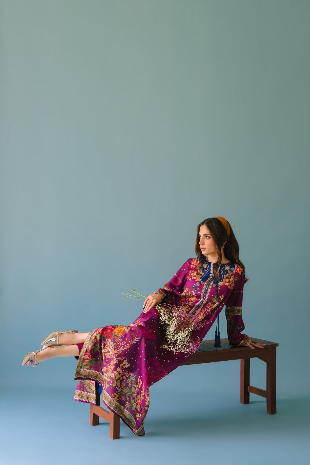Turkish Magenta Floral Kaftan Set – with Matching Pants