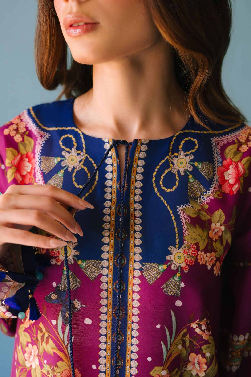 Turkish Magenta Floral Kaftan Set – with Matching Pants