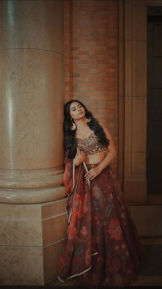 Maroon Brown Lehenga Set