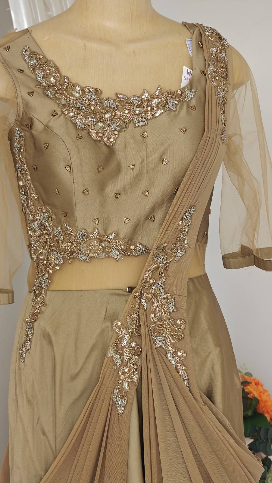 Golden Veil Draped Gown