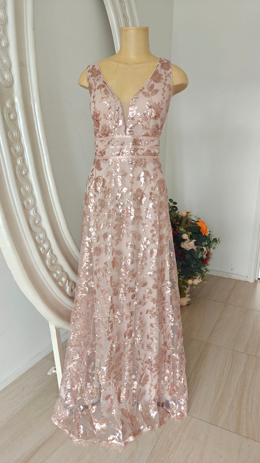 Blush Petal V‑Neck Gown