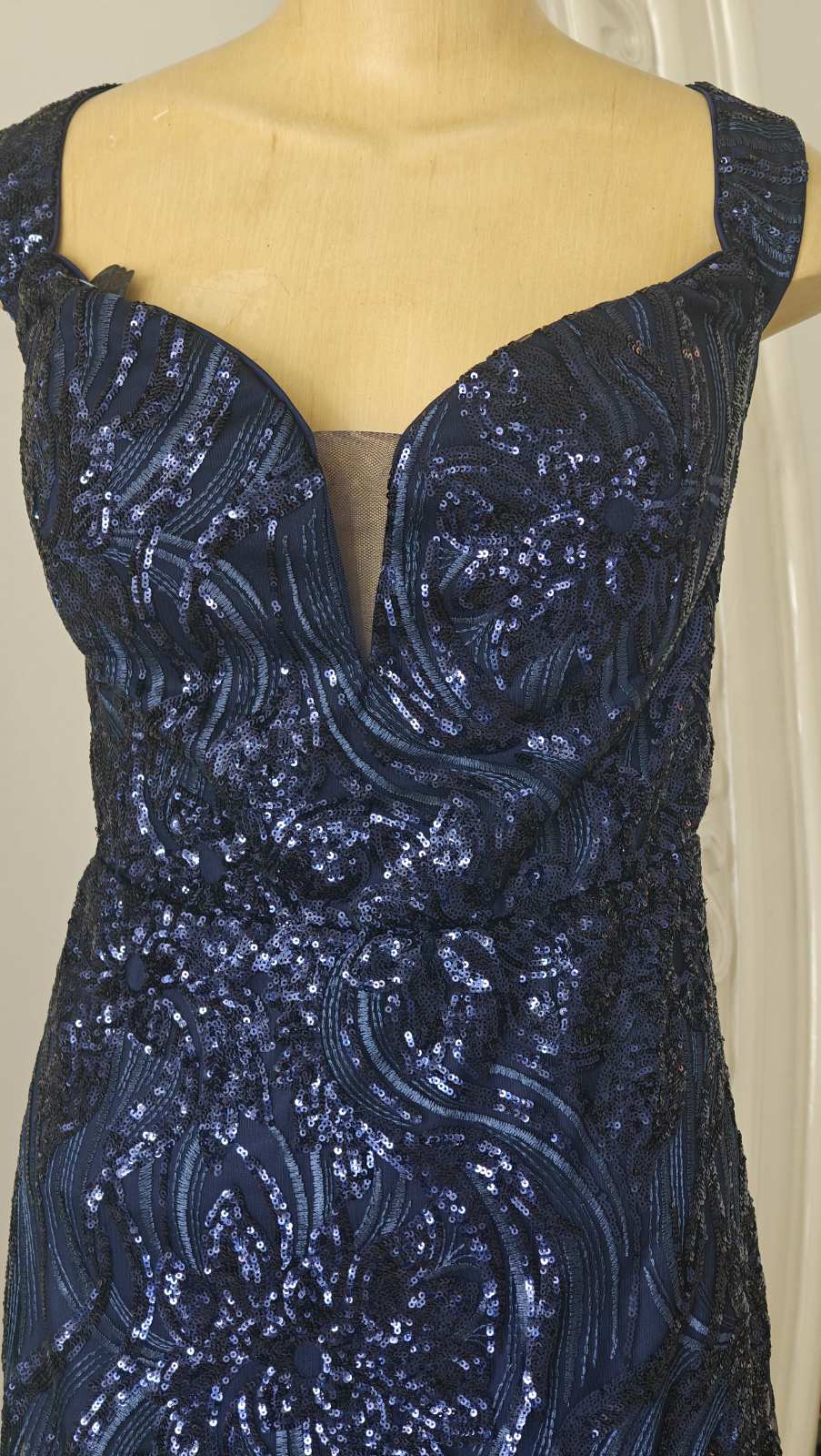 Midnight Blue Embellished V‑Neck Gown
