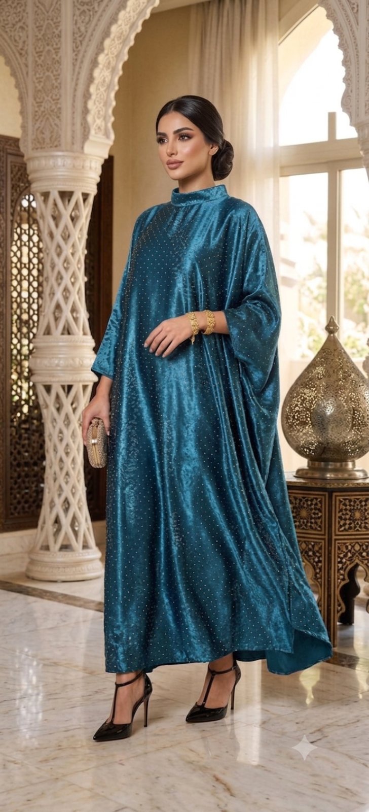 Teal Velvet Crystal Kaftan