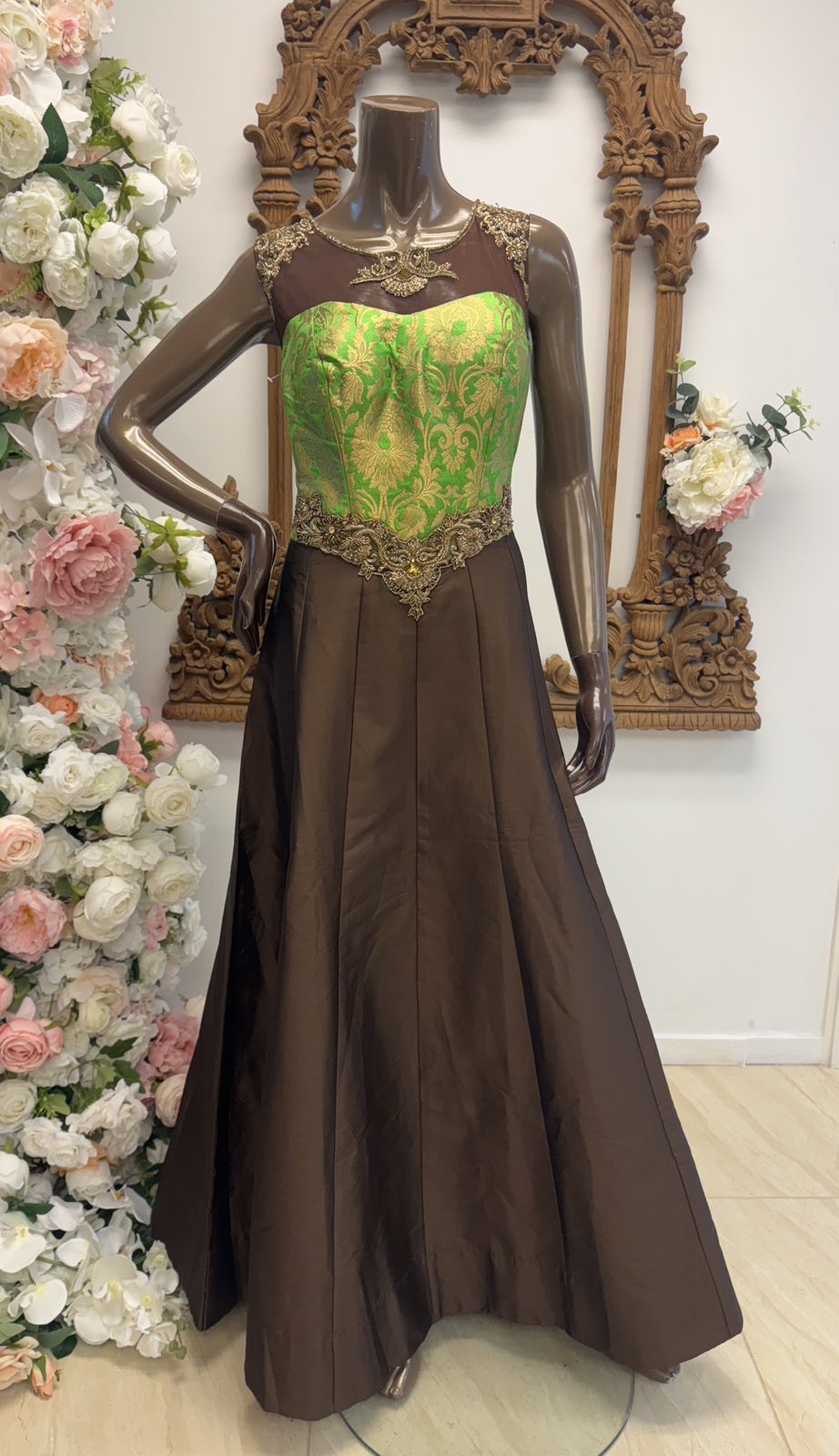 Olive & Cocoa Embroidered Gown