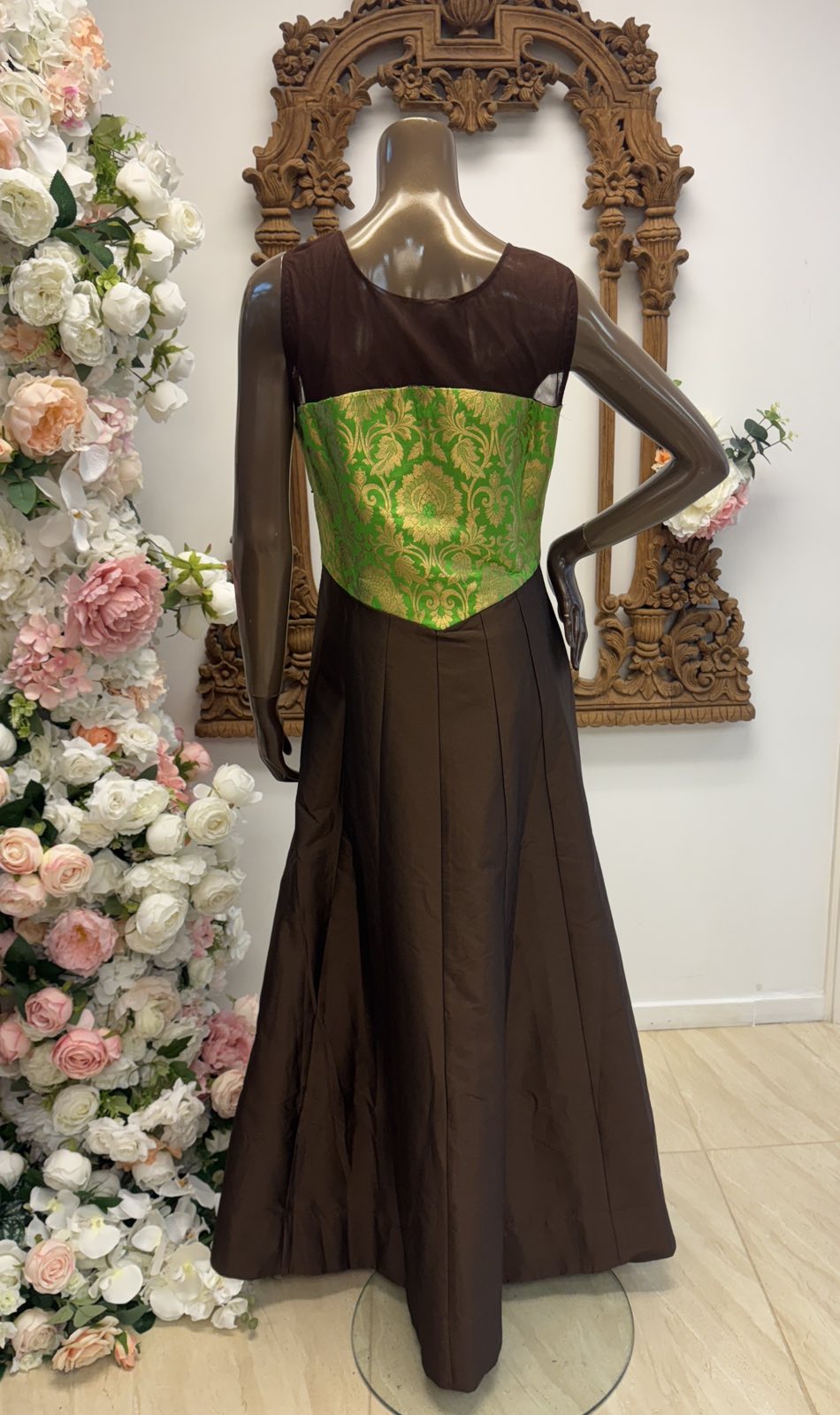Olive & Cocoa Embroidered Gown