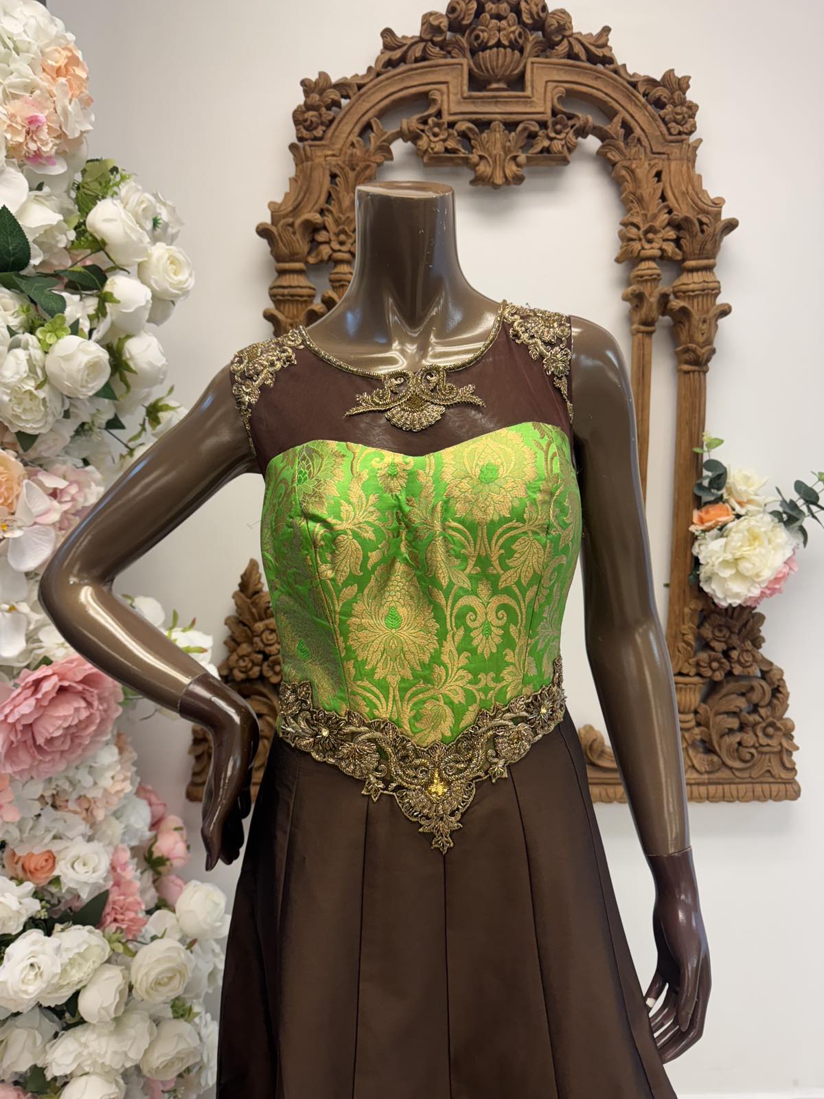 Olive & Cocoa Embroidered Gown