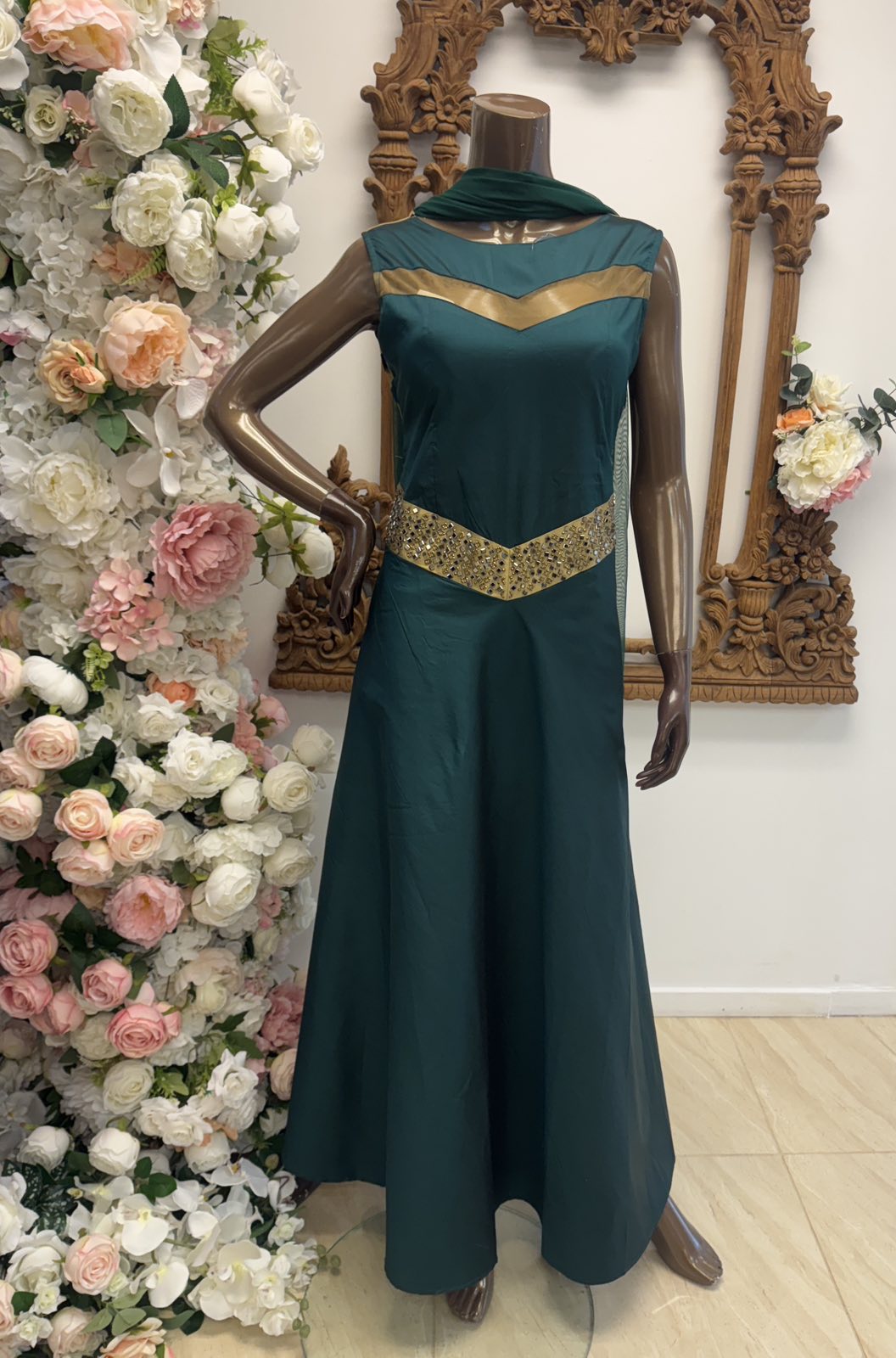 Emerald Cape Gown with Gold Accents