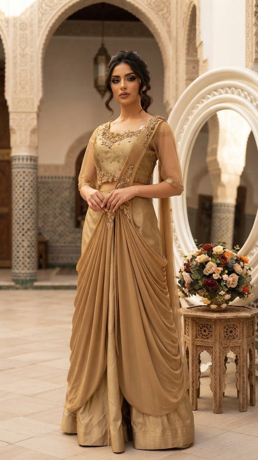Golden Veil Draped Gown