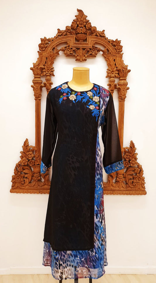 Black Leopard Print Kurti