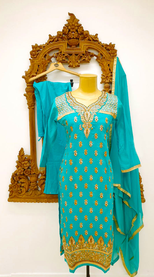 Teal Embroidered Kameez