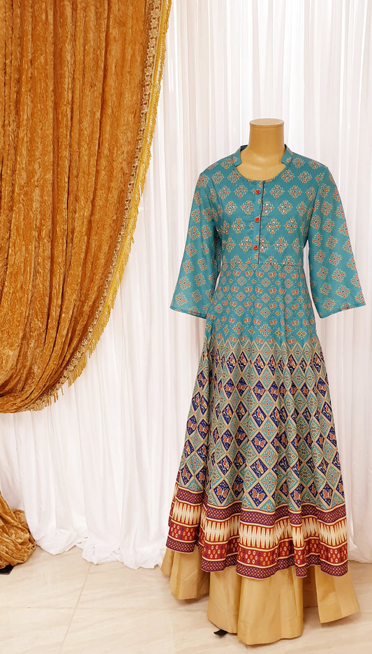 Turquoise Printed Long Dress