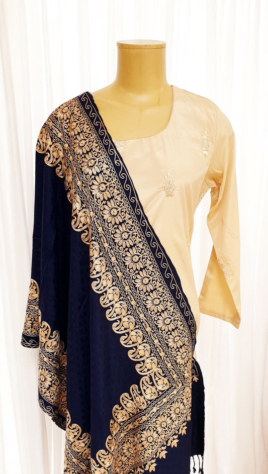 Navy Embroidered Winter Shawl