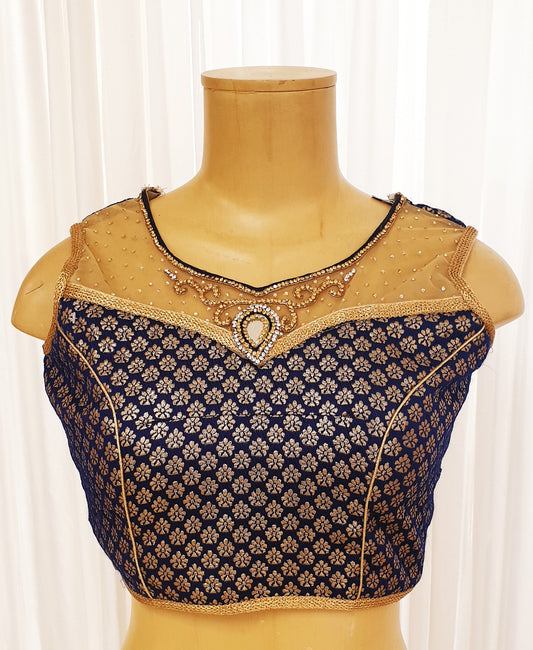 Navy Brocade Blouse