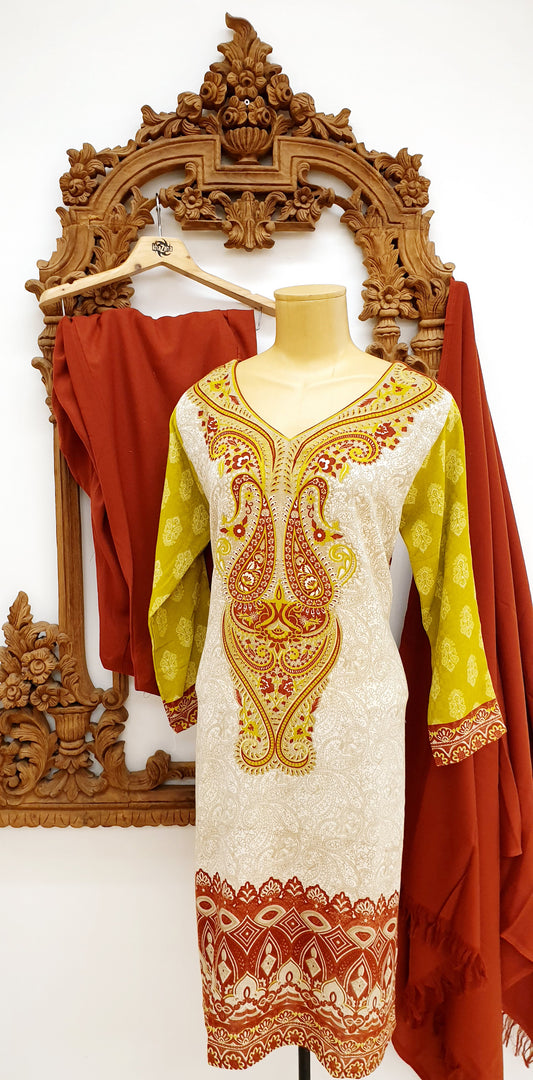 Burnt Orange and Beige Peshmina Kameez
