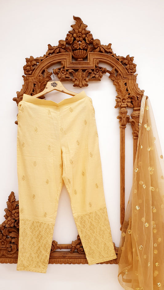 Gold Embroidered Cigarette Pants