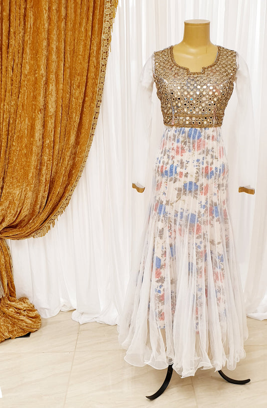 White Floral Long Gown