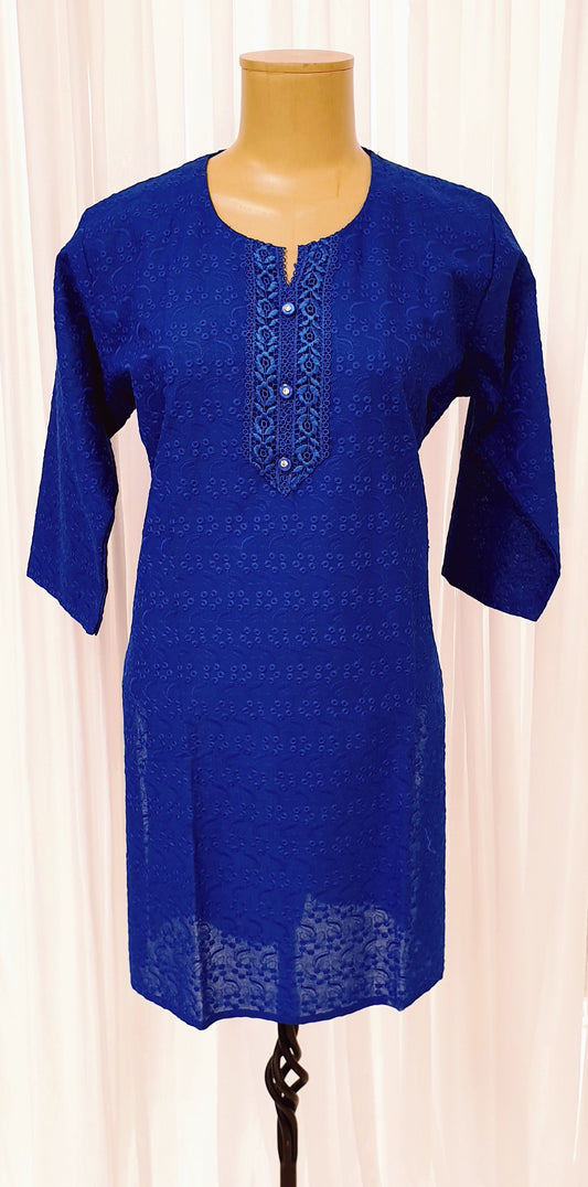 Chikankari Royal Blue Cotton Kurti