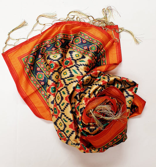 Beige & Red Printed Dupatta