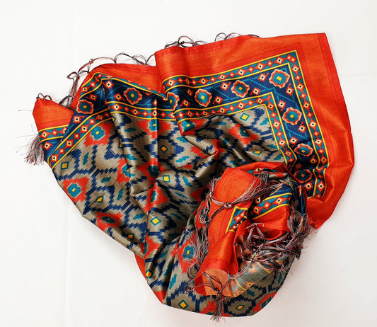 Blue & Red Printed Dupatta