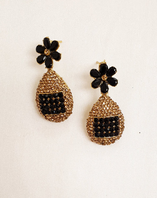 Black & Gold Stonework Earrings