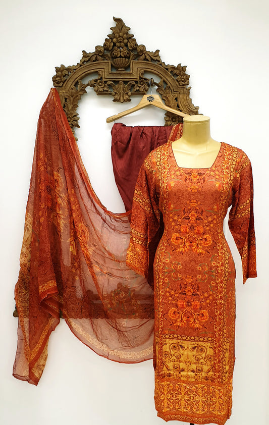 Terracotta & Yellow Printed Kameez