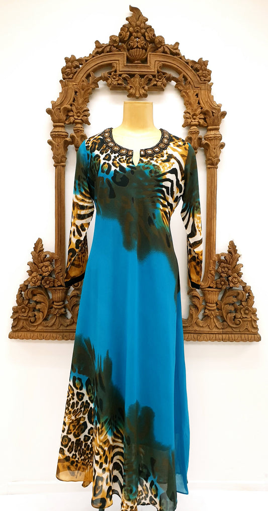 Blue Leopard Print Dress