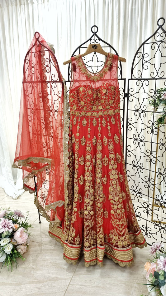 Heavy red and gold gown