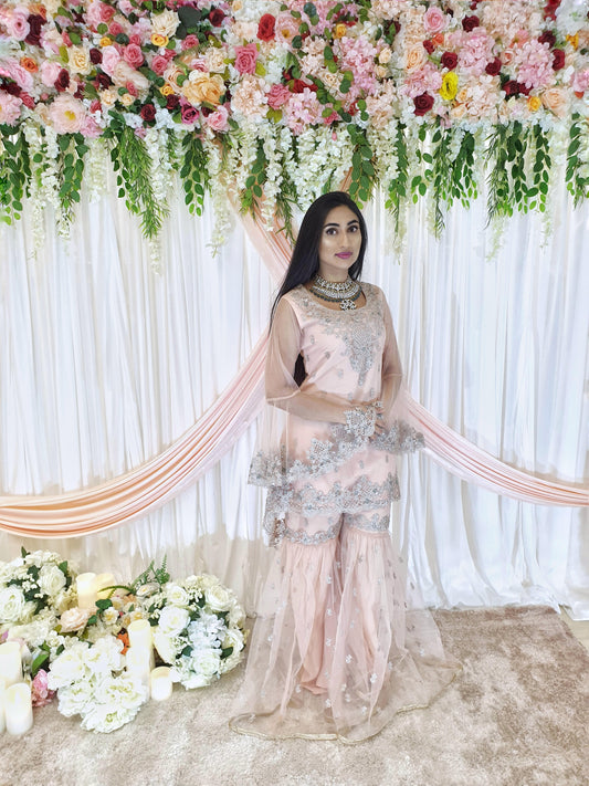 Blush Pink Chickankari Embroidered Sharara