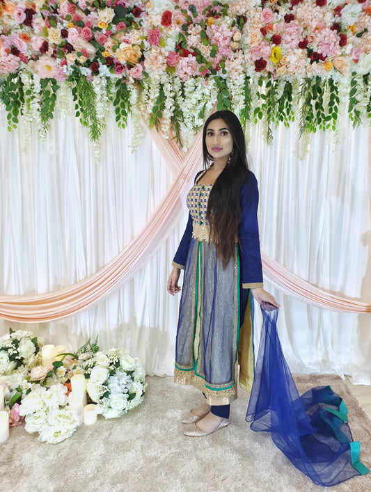 Blue & Cream Straight Kameez