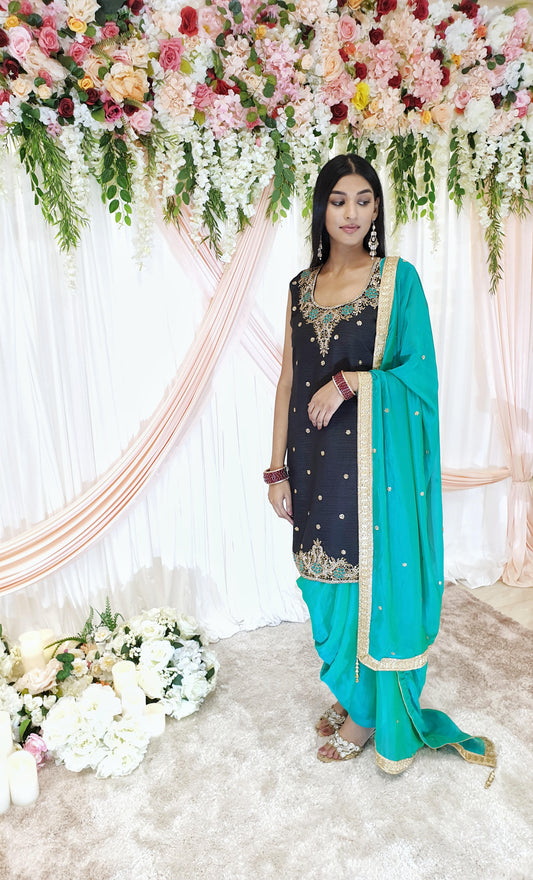 Black & Turquoise Patyala Kameez