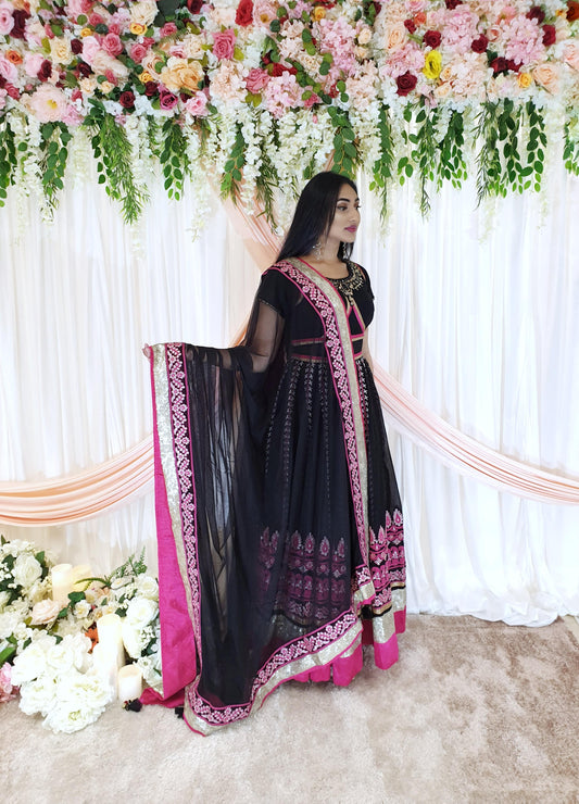 Black & Pink Embroidered Gown