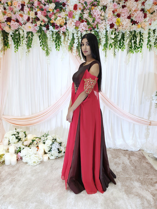 Red & Brown Flair Gown