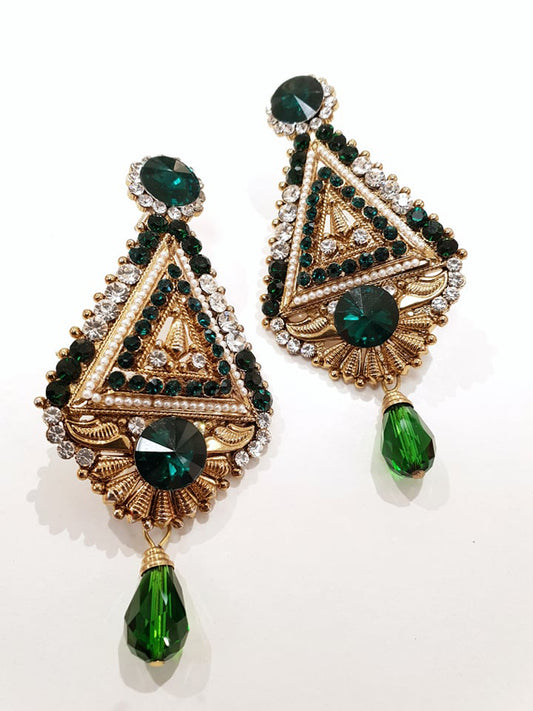Green & Gold Stonework Earrings