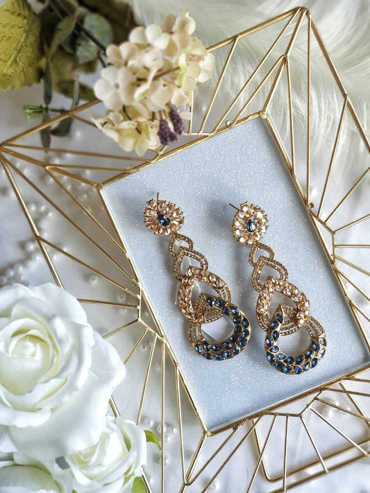 Navy & Gold Chandelier Earrings