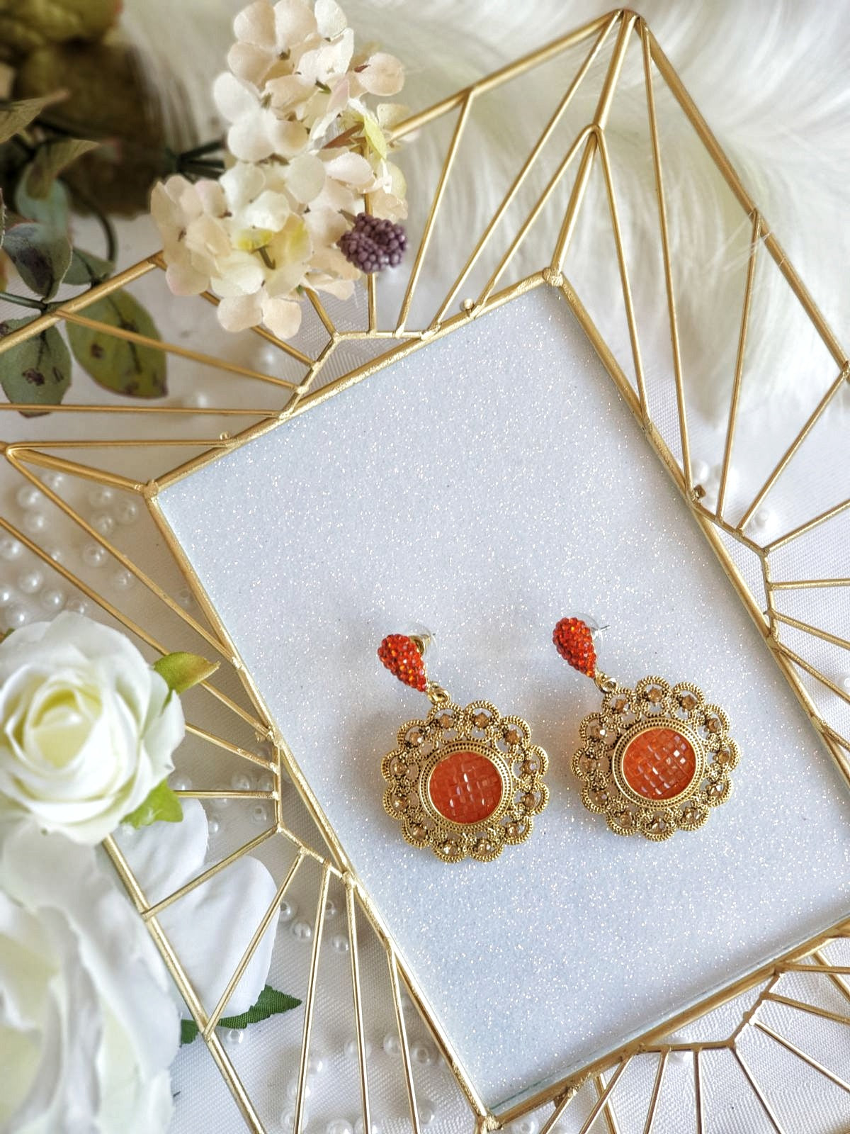 Mini Gold & Orange Stud Earrings