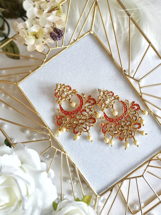 Red Painted Kundan Earrings