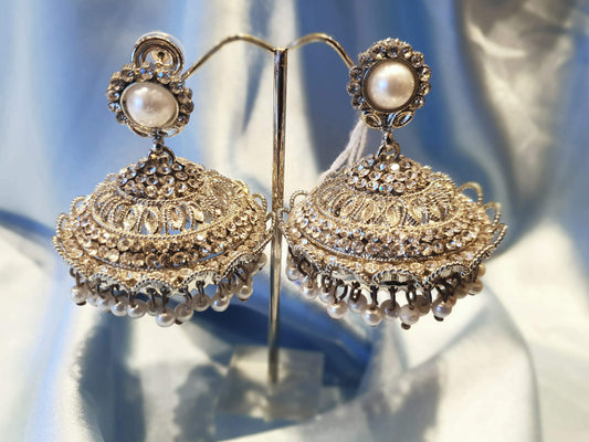 Silver Crystal Stonework Earrings